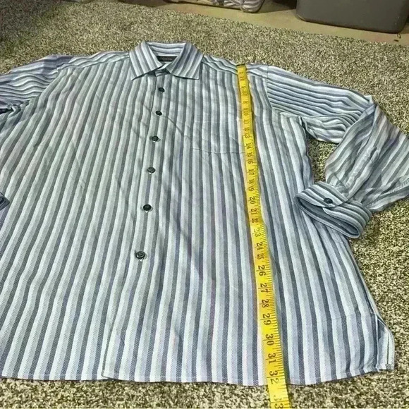 Ermenegildo Zegna Shirt Men's XL Blue/White Long Sleeve Striped Button Down - Picture 3 of 11